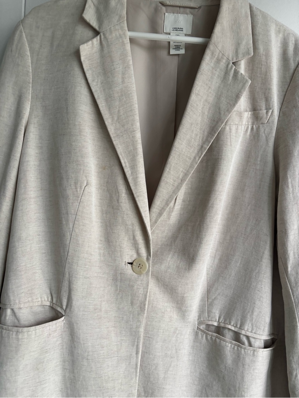 H&M Light Beige Oversized Linen-Blend Blazer